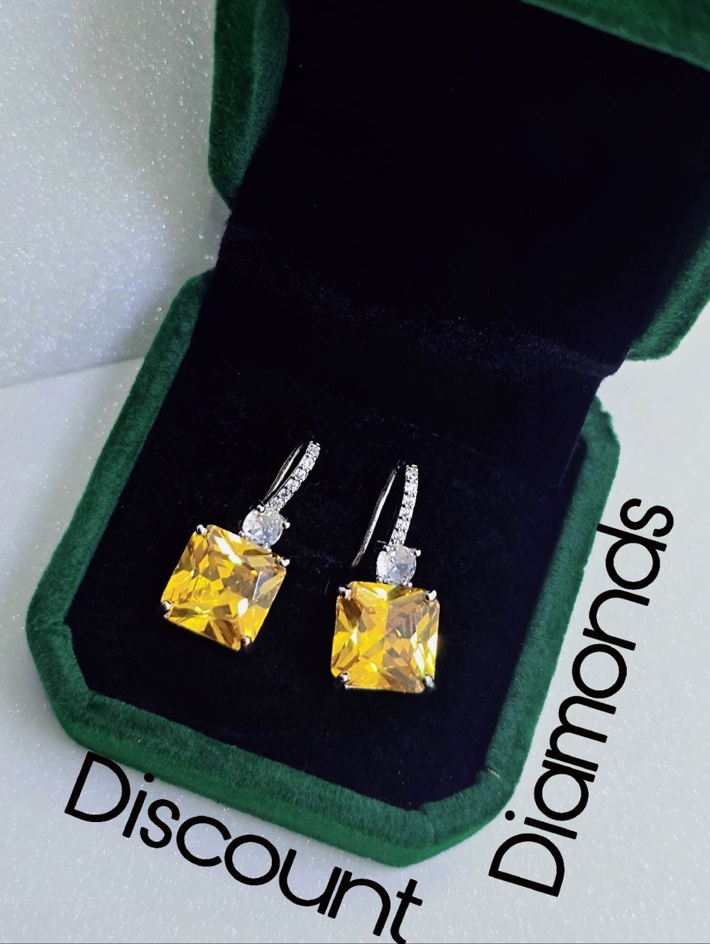 2 Ct. Asscher Cut Yellow Sapphire White Baguette Diamond Earrings on 925 Silver